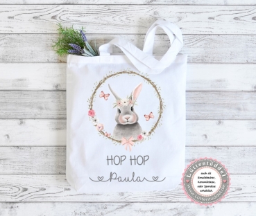 zuckersüße Tasche Hase mit Kranz (personalisiert) Kindergarten Wunschname KITA Kindergarten Einschulung  Geburtstag Ostern Taufe Lüttentüddel®